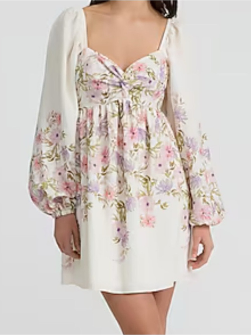 NWT SZ XL Express Floral Sweetheart Babydoll Mini Dress in Cream & Pastel Floral